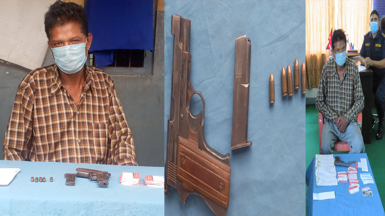 उदयपुरकाे गाईघाटमा बसपार्कबाट अमेरीकन पेस्तोलसहित एक पक्राउ