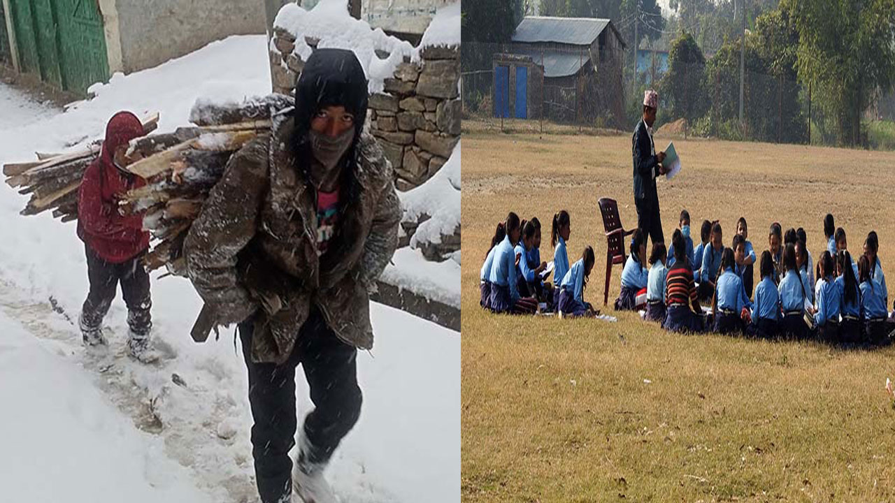 उदयपुरमा चिसो बढेपछि विद्यालय जाने बालबालिकाकाे संख्या घट्याे