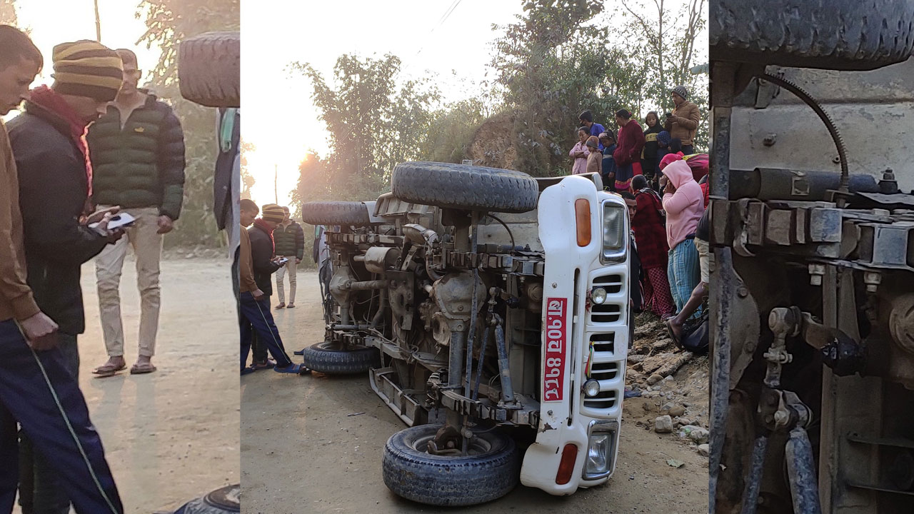 सिद्धिचरण राजमार्गकाे कटारी मरुवा खण्डमा बाेलेराे जीप दुर्घटना: एक मृत्यु, पाँचजना घाइते 